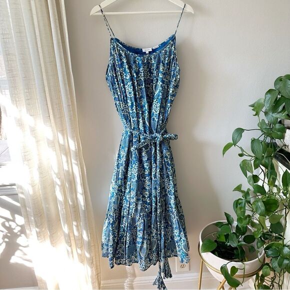 RHODE Lea Belted Floral Cotton Blue Dress - Picture 3 of 8
